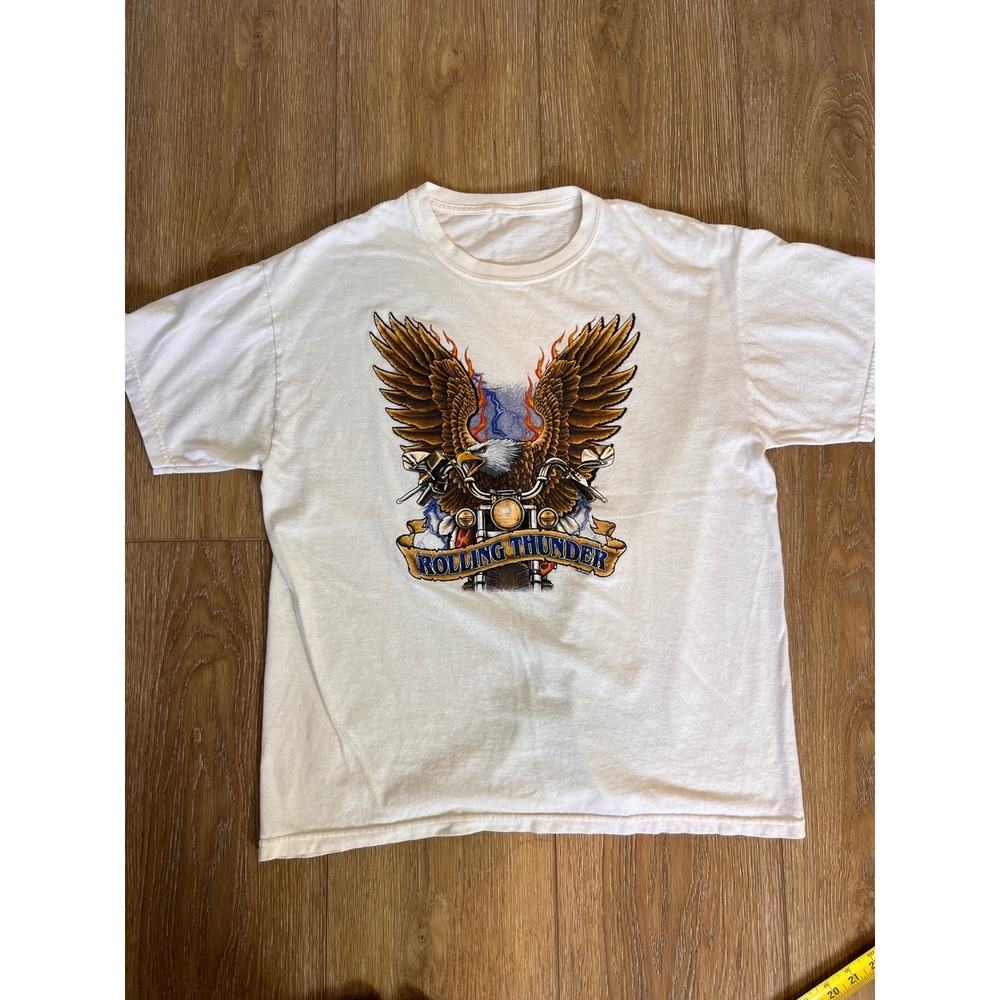 White Graphic T Shirt Eagle‎ Motorcycle Rolling Thunder Mens XL - Picture 3 of 5